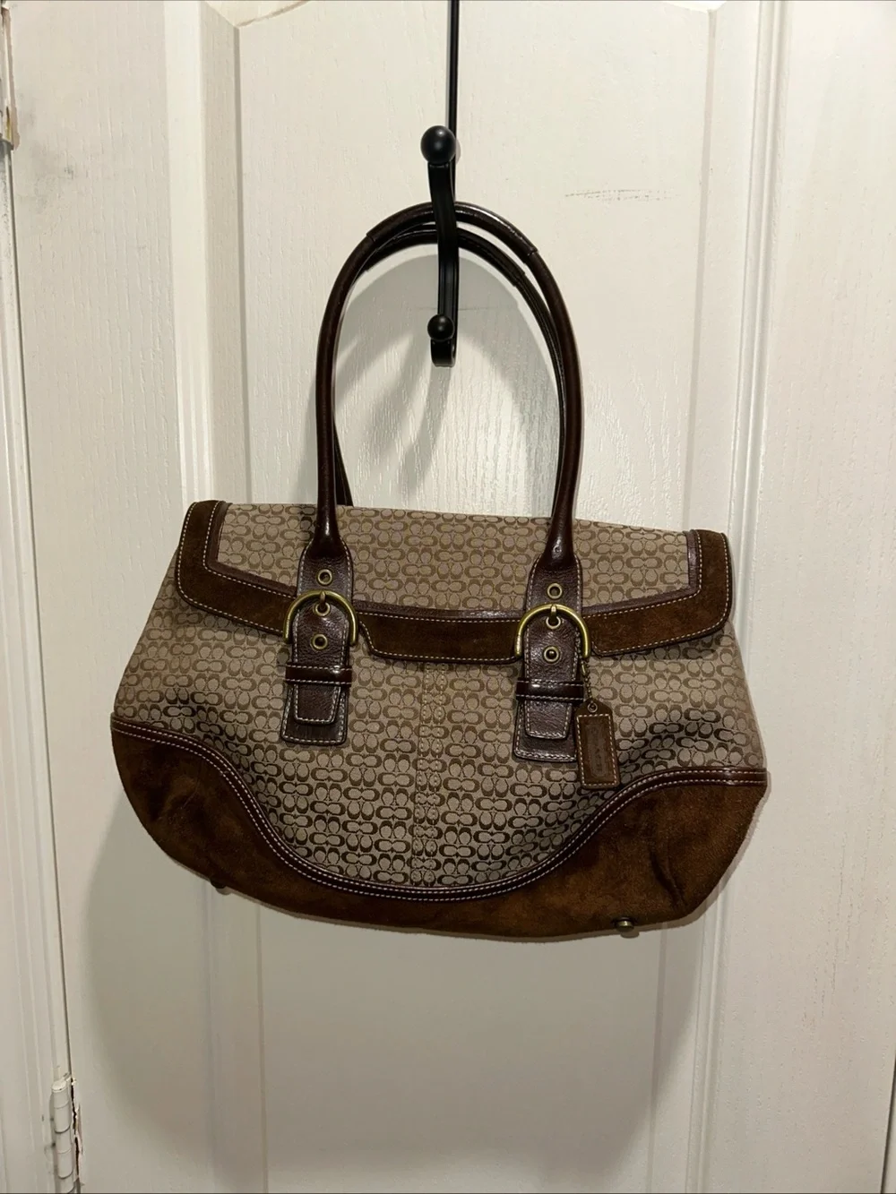 VTG Y2K Coach Purse 7080 Hampton Brown Tan Soho Handbag Signature Leather Buckle